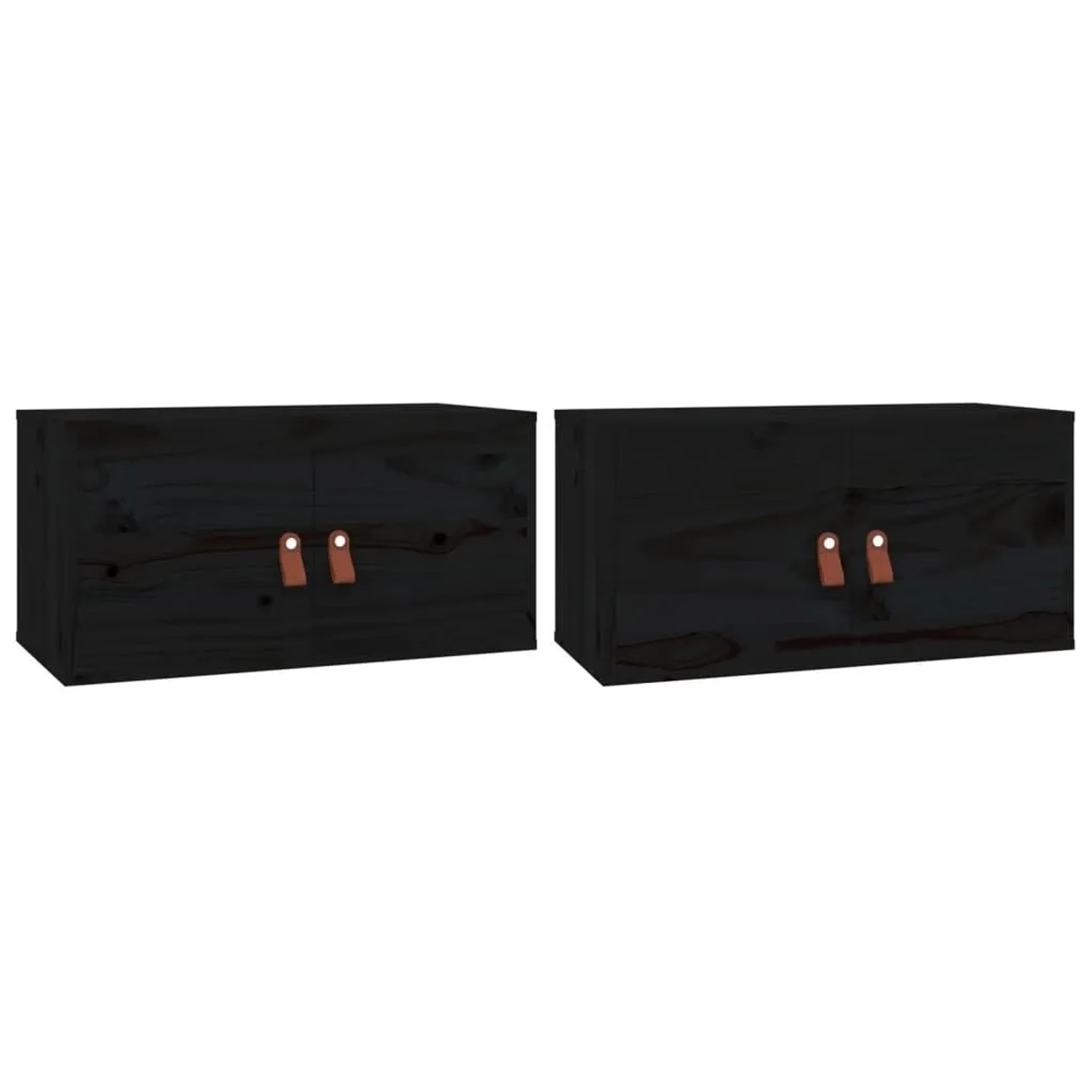 vidaXL Wandschränke 2 Stk Schwarz 60x30x30 cm Massivholz Kiefer 818374