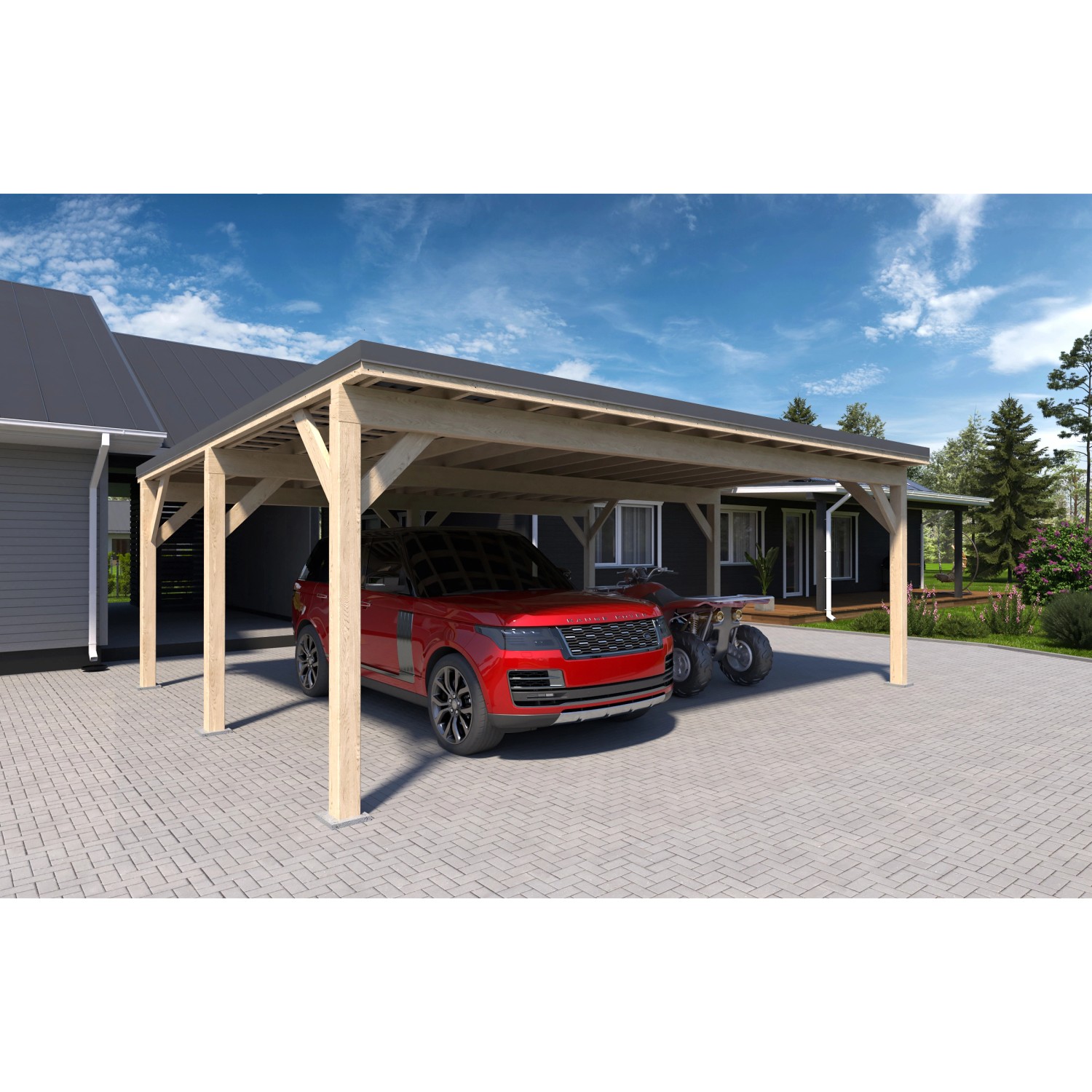 Holzbrüder Carport Ralf 42m² 150kg/m² Imprägniert-Dunkelgrau günstig online kaufen