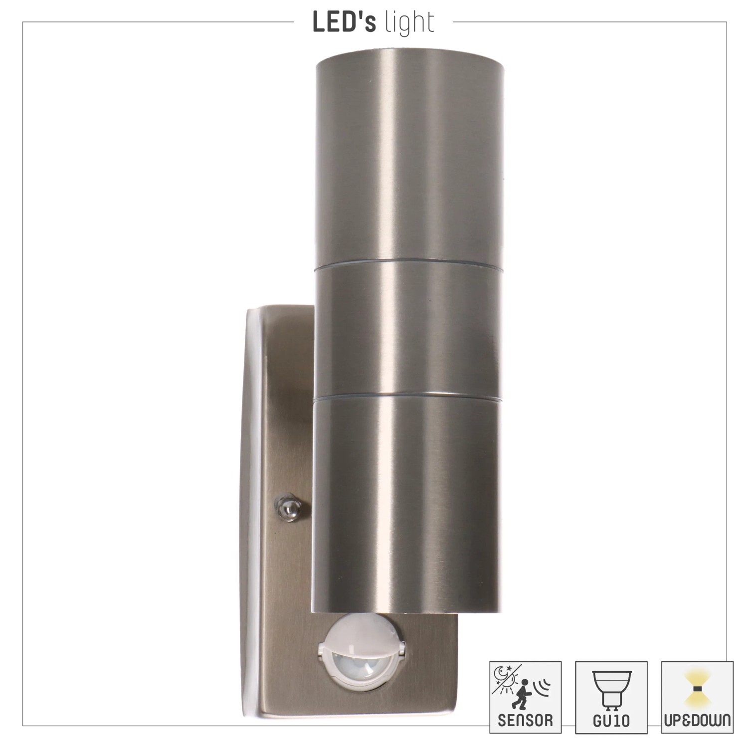 Moderne LED`s light Außenleuchte aus Edelstahl mit IR-Sensor für den Hauseingang.