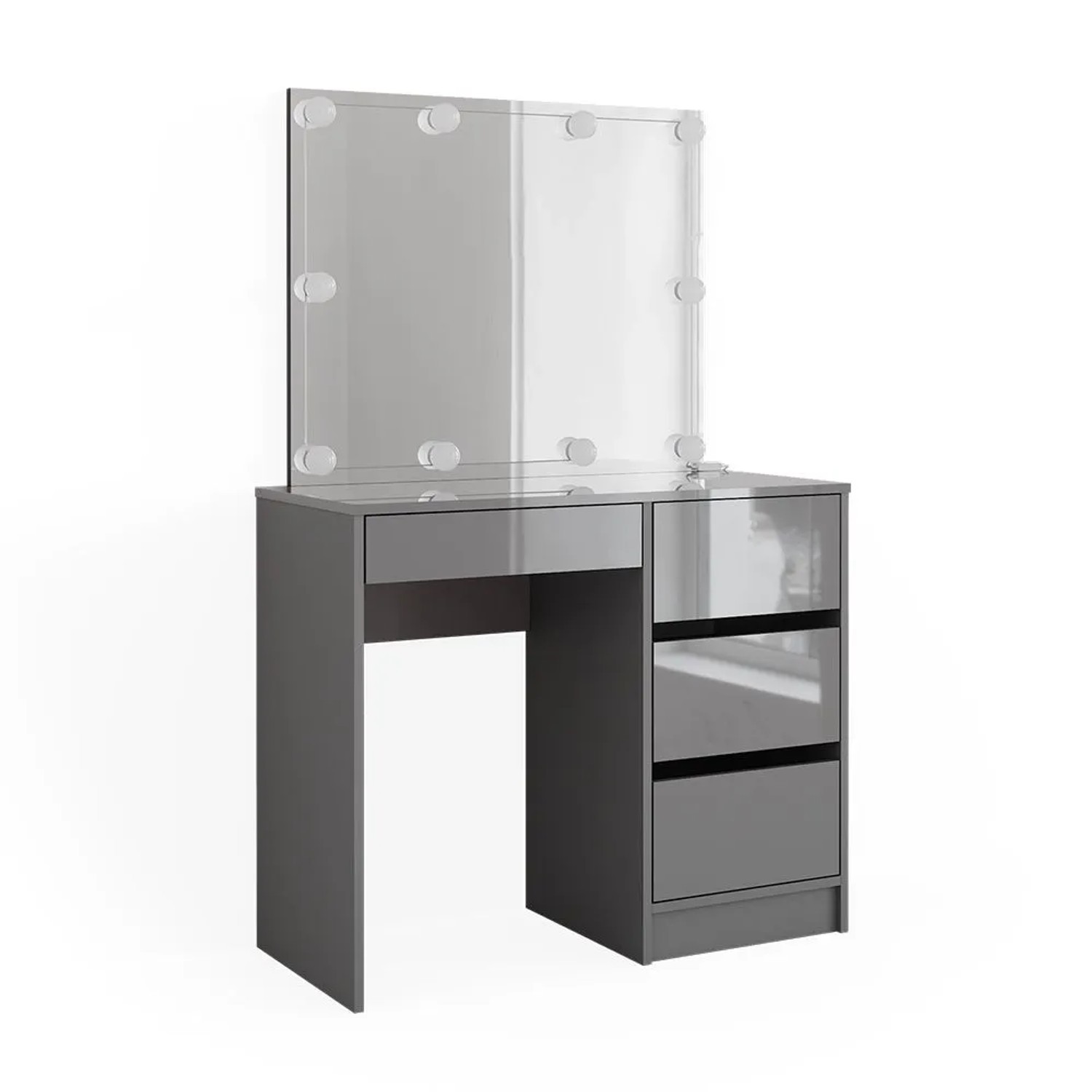 Vicco Schminktisch Sherry Grau 90 x 140 mit Spiegel und LED-Lichterkette