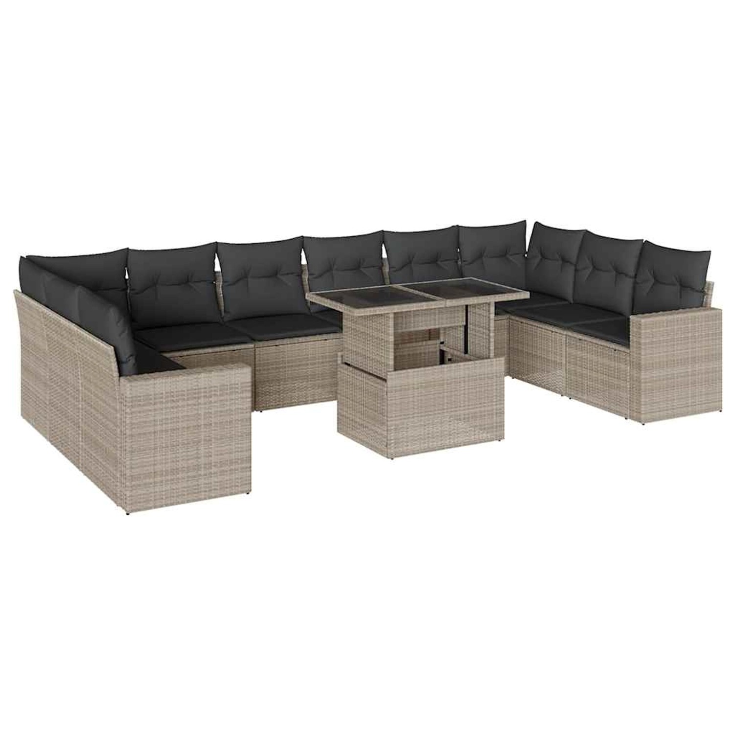 vidaXL 11-Tlg Garten-Sofagarnitur mit Kissen Hellgrau Poly Rattan 3267522 günstig online kaufen