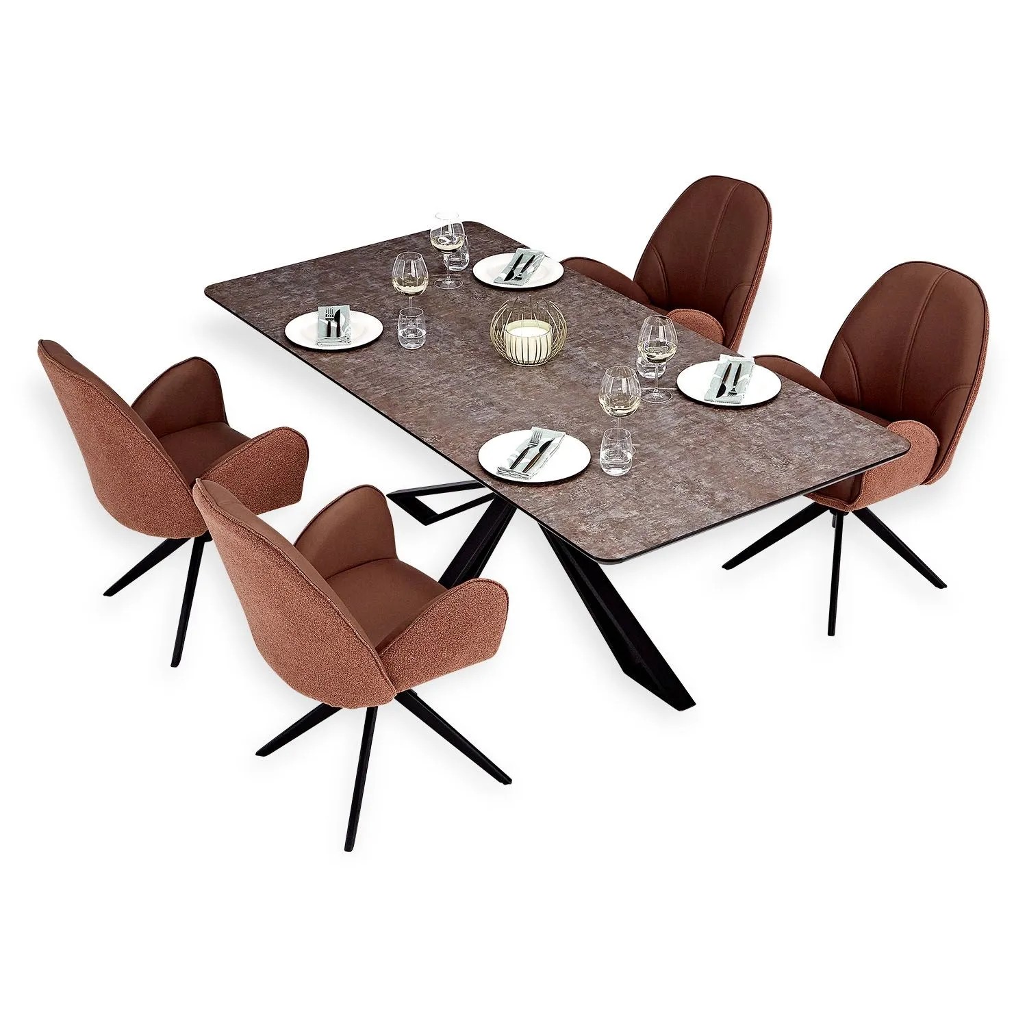 Homestyle4u Essgruppe mit 4 Stühlen Drehbar Braun Esstisch 200x100 cm 3012