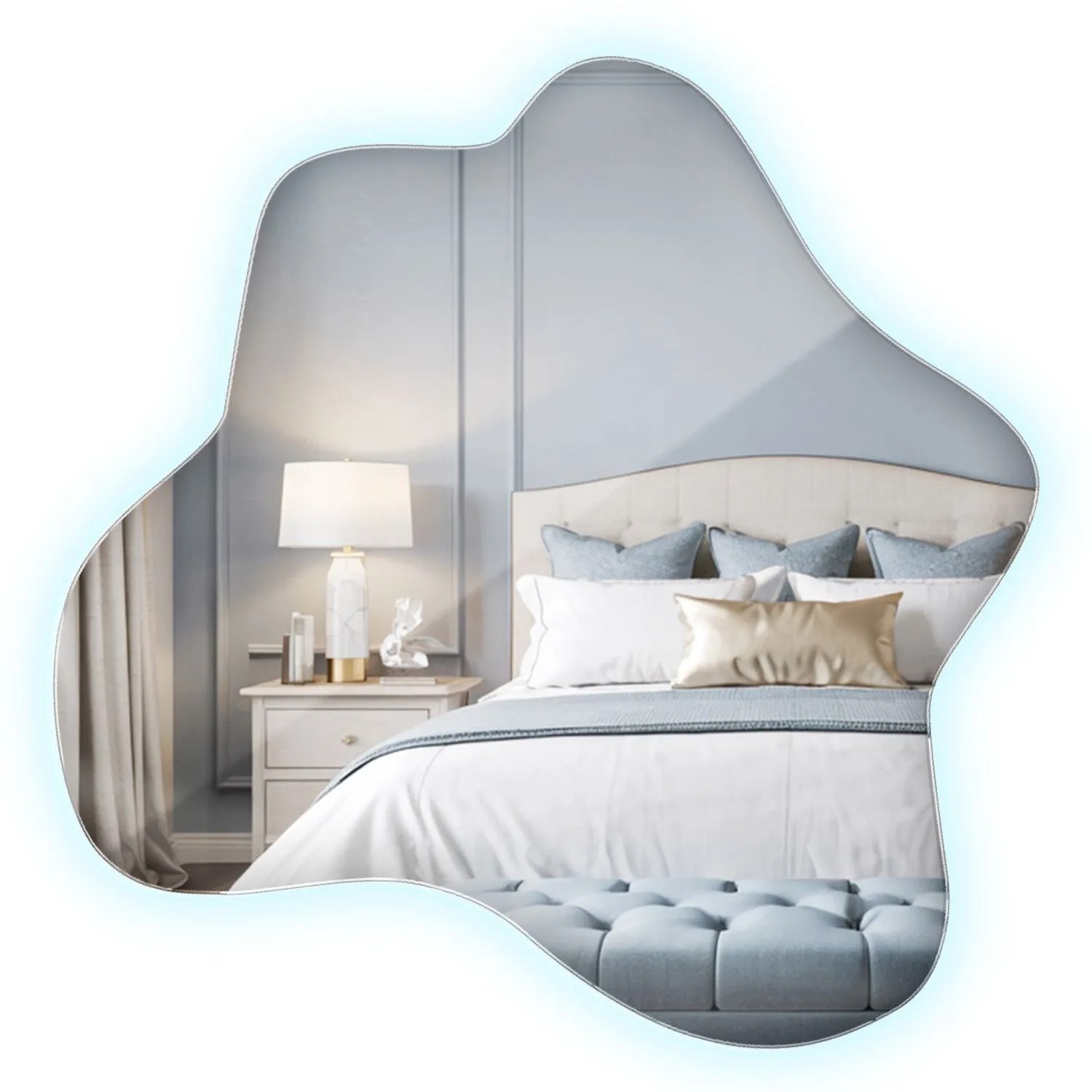 Wallfluent Spiegel Mit LED 57.5x58 cm Organische Form Mit Kaltweiß 6500K Licht Für Badezimmer Und Flur