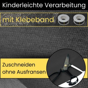 AMF Dachunterspannbahn, anthrazit-schwarz, mit Klebeband und Schere zum Zuschneiden.