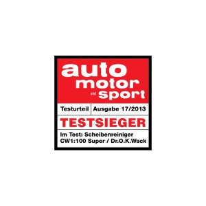 Siegel "Testsieger" für Dr. Wack CW1:100 Scheibenreiniger Super, getestet von Auto Motor Sport.