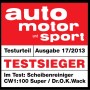 Siegel "Testsieger" für Dr. Wack CW1:100 Scheibenreiniger Super, getestet von Auto Motor Sport.