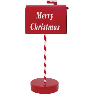 Metall-Briefkasten Rot-Weiß Merry Christmas 15 cm x 12 cm x 33,5 cm
