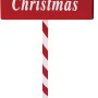 Weihnachtlicher Metall-Briefkasten in Rot-Weiß mit Zuckerstangen-Ständer und "Merry Christmas" Schriftzug.