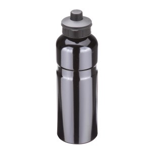 Schwarze Alu Trinkflasche mit 0,75 l Volumen für Sport und Freizeit.