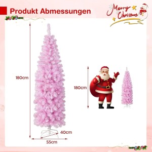 Costway Künstlicher Weihnachtsbaum Bleistift Rosa 180cm