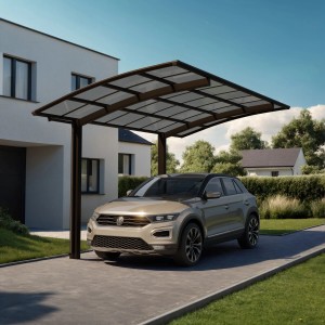 Ximax Alu Carport Portoforte, mattbraun, mit Auto. Einzelcarport mit transparentem Dach.