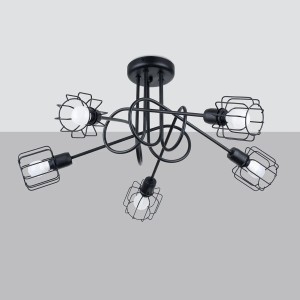 Schwarzer Sollux Lighting Kronleuchter Beluci 5S im Industrial Design mit 5 Leuchten.