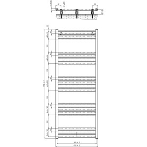 Technische Zeichnung: Schulte Handtuch-Wärmekörper, steckerfertig, 691 W, Alpinweiß, Maße und Details.