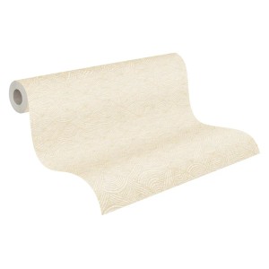 Beige Vliestapete mit asiatischem Wellenmuster für Bad und Schlafzimmer.
