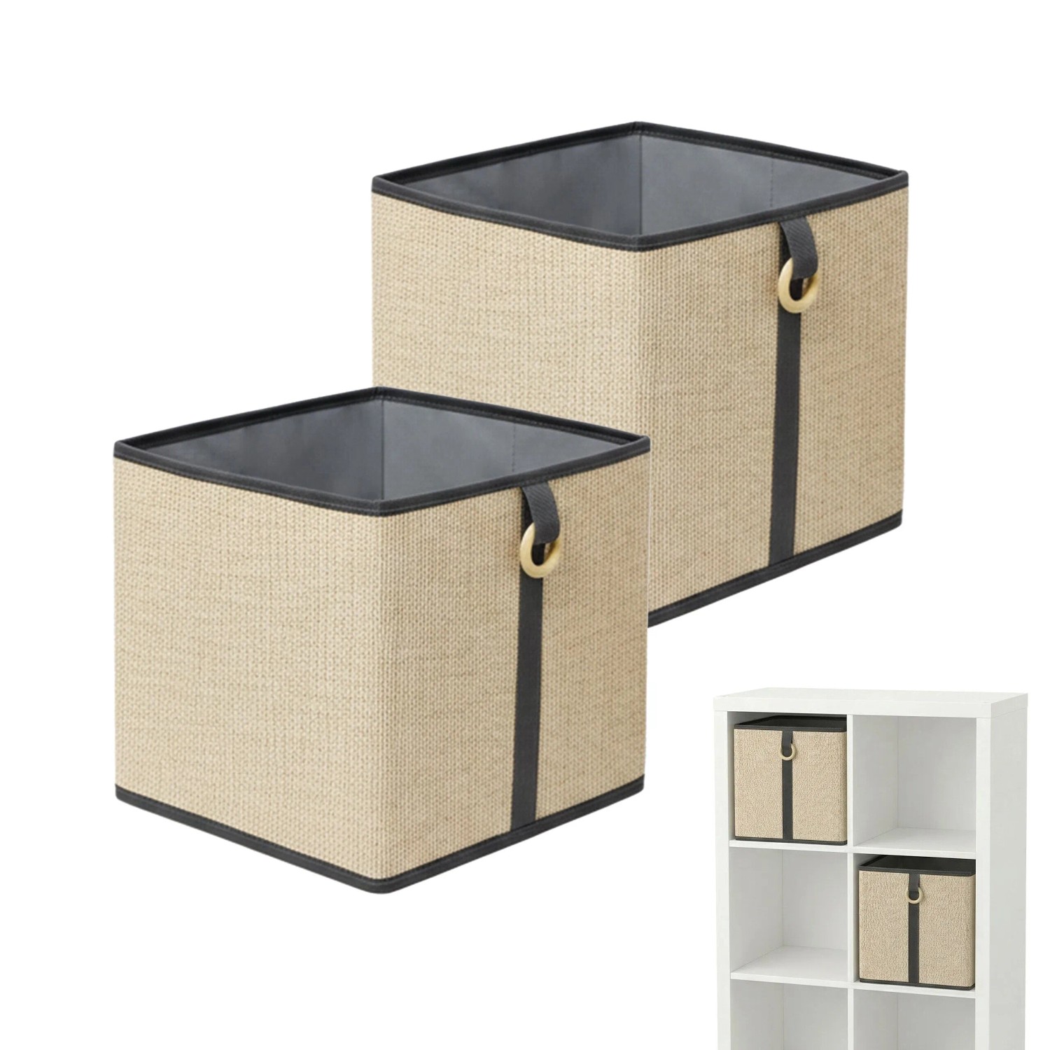 Relaxdays Aufbewahrungskörbe Bambus Natur Schwarz Grau 2er Set Zusammenfaltbar Mit Griffring 30 cm x 30 cm x 30 cm