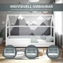 Weißes Homestyle4u Kinderbett Hausbett 90x200 mit Rausfallschutz. Bodenbett aus Kiefernholz im skandinavischen Stil.