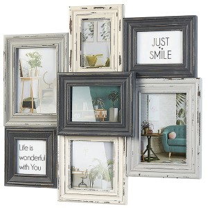 Kobolo Bilderrahmen Collage Holz NOSTALGIE Grau Creme 7 Bilder