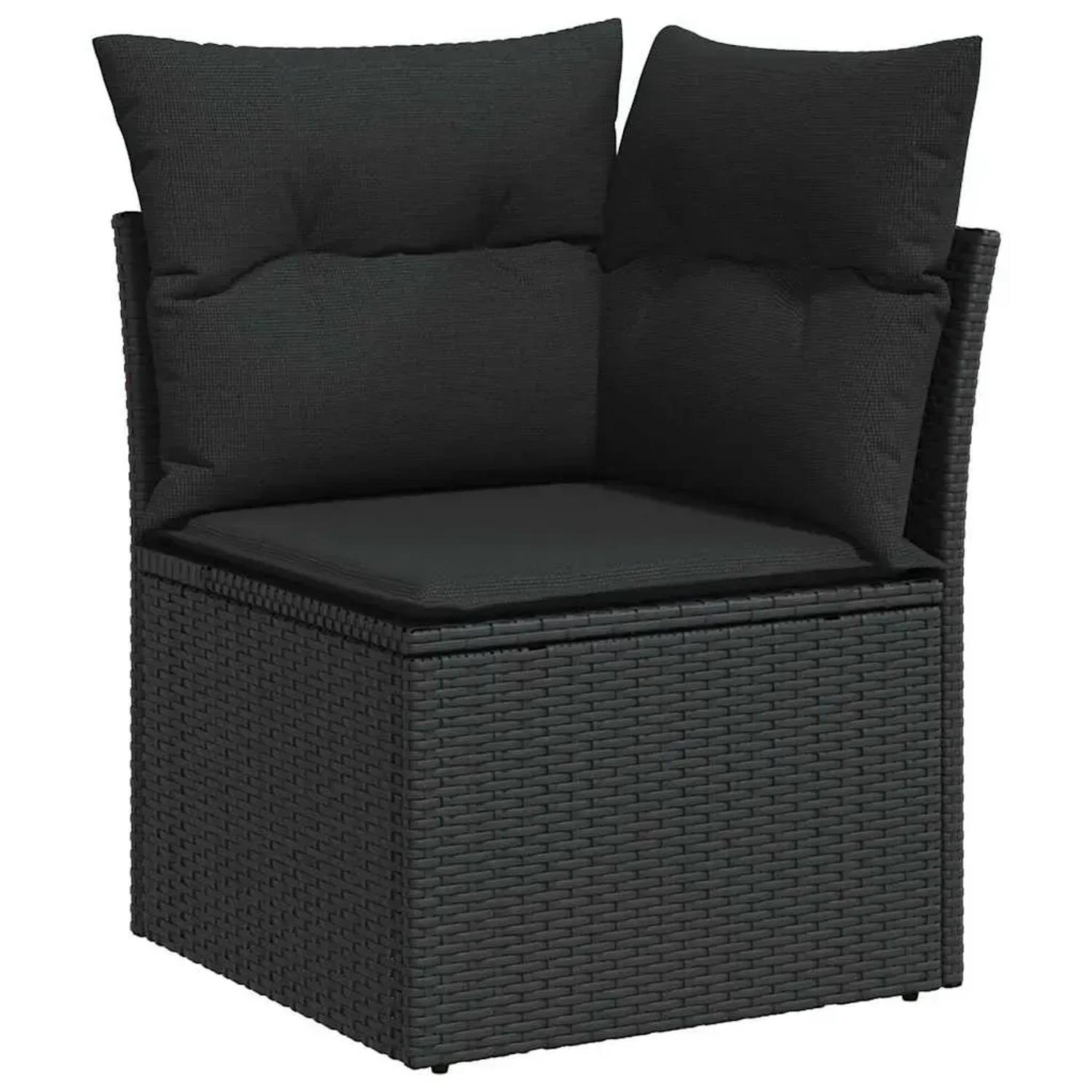 Schwarzes vidaXL Gartenmöbel Eckteil aus Polyrattan mit Kissen für ein Sofa-Set.