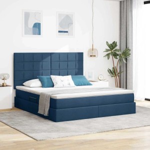 vidaXL Bett mit LED-Lichtleisten mit Kopfteil Blau 180 x 200 cm Stoff 3372437