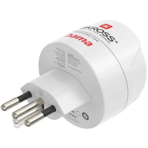Weißer Hama Reiseadapter Typ J/L/N für Schweiz, Italien & Brasilien, 3-polig. Kompakter Reisestecker für Steckdosenleisten.