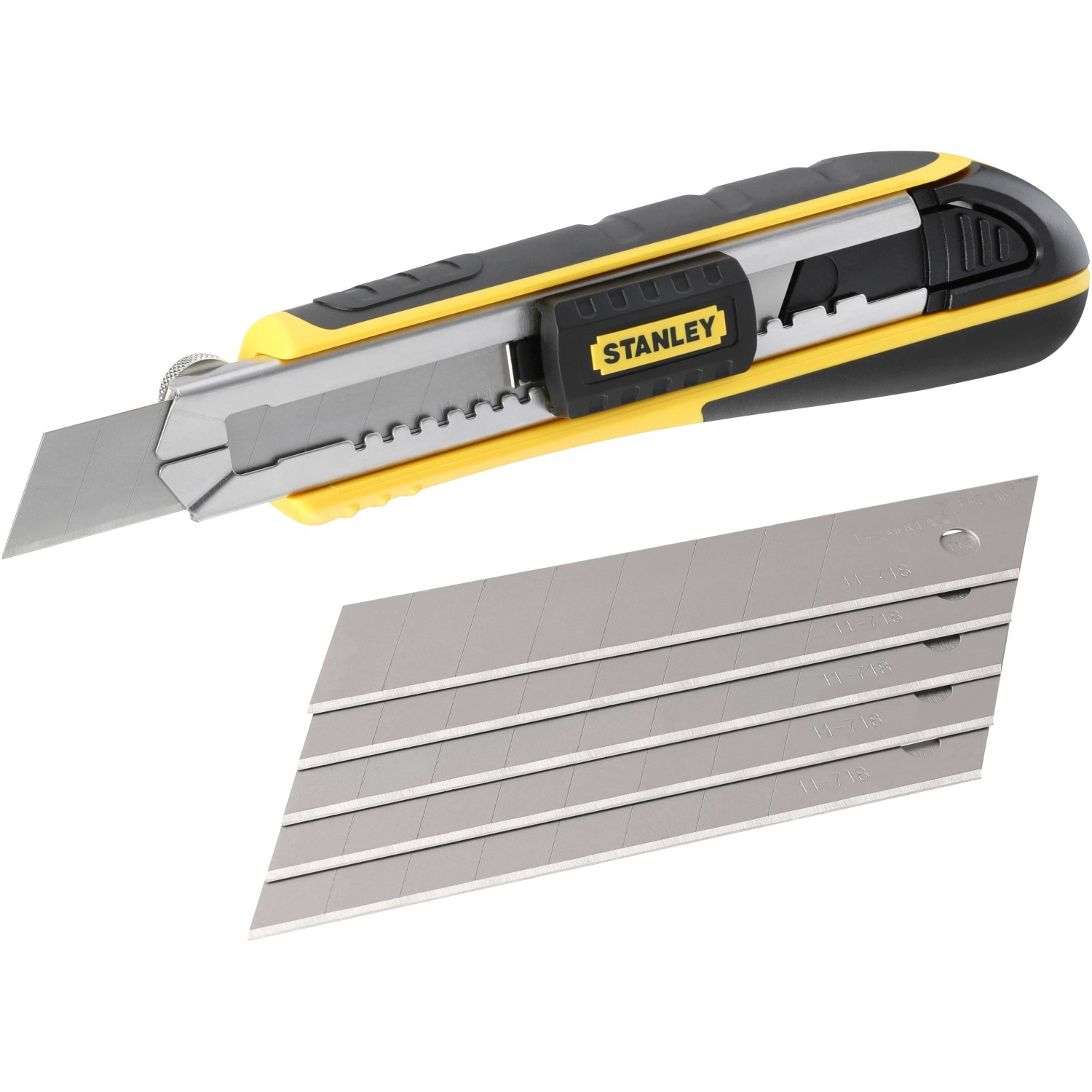 Stanley Cuttermesser FatMax 18mm, schwarz-gelb, mit Abbrechklingen. Messer für präzise Schnitte.