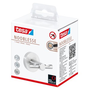 Tesa Nooblesse Doppelhaken in Edelstahloptik für Bad & Küche, einfache Montage.