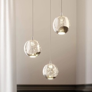 Moderne Lucande LED Pendelleuchte Hayley, transparentes Glas, 3-flammig für Wohnzimmer.