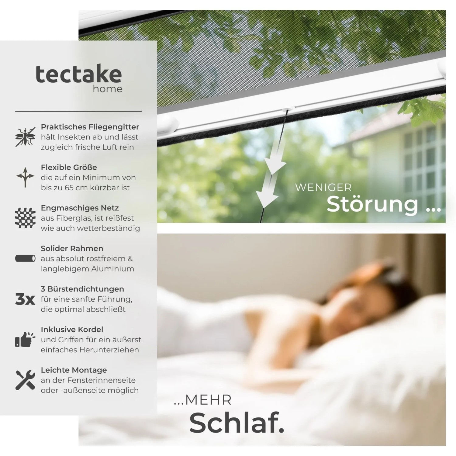 Tectake Aluminium Insektenschutzrollo  Mit Bürstendichtungen Individuell Kürzbar 110 x 160 cm 5 x 110 x 160 cm Weiß_2
