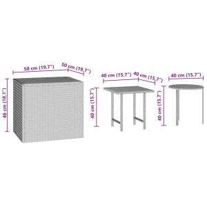 vidaXL Garten-Beistelltische, 3er Set, braunes Poly Rattan, mit Maßangaben.