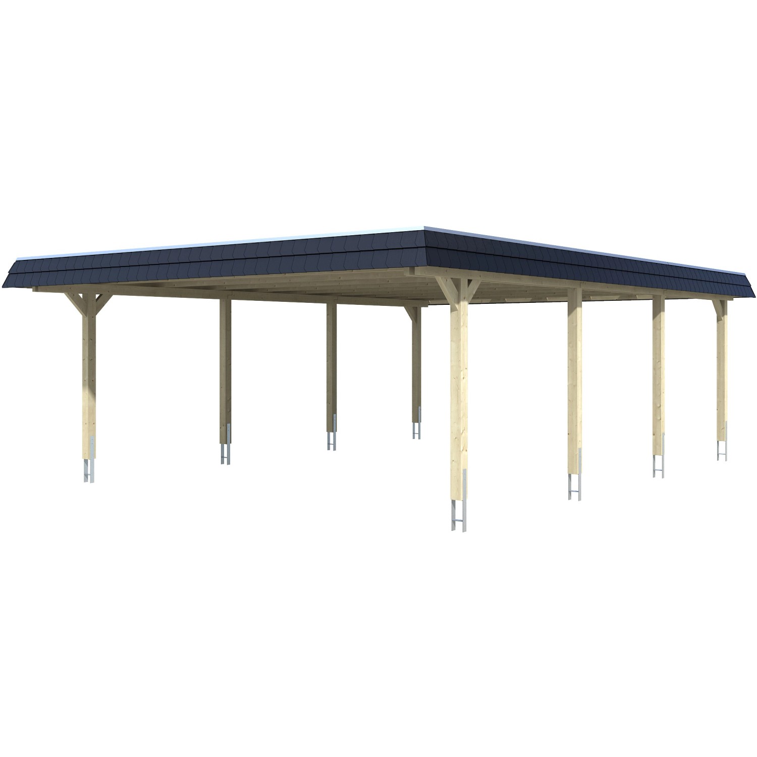 Skan Holz Doppelcarport Wendland Eiche hell 630 x 879cm EPDM-Dach Blende Schwarz