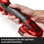 Einhell Akku-Astschere GE-LS 18 Li-Solo in der Hand, rot/schwarz. Gartenschere für Äste bis 28mm.