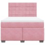 Rosa vidaXL Boxspringbett mit Matratze, Samt, 160x200 cm. Bett mit gestepptem Kopfteil.