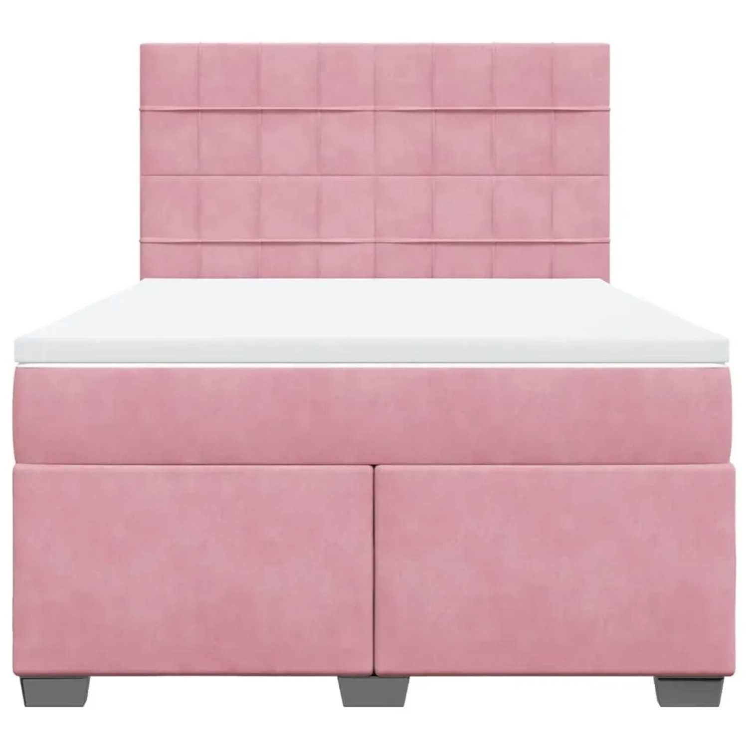 Rosa vidaXL Boxspringbett mit Matratze, Samt, 160x200 cm. Bett mit gestepptem Kopfteil.