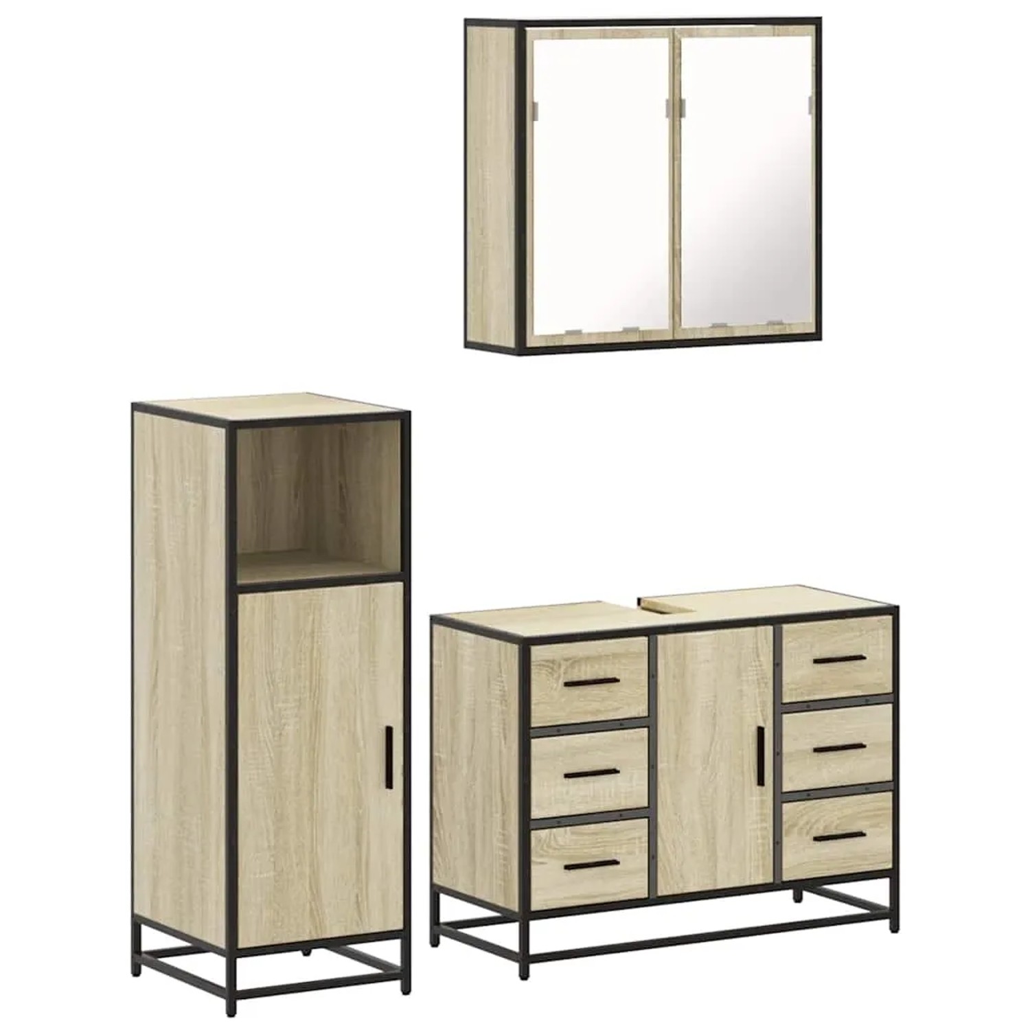 vidaXL 3-Tlg Badmöbel-Set Sonoma-Eiche Holzwerkstoff 3300961
