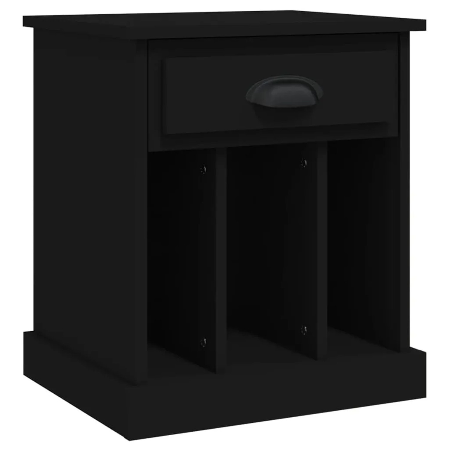 Zwei schwarze Nachttische von vidaXL, je mit Schublade und offenen Fächern.