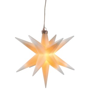 Weißer LED-Stern (Ø 8cm) aus Kunststoff für die Weihnachtsdekoration im Innenbereich.