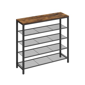Vasagle Schuhbank mit 4 Gitterebenen, braun-schwarz, im Industrie-Stil. Schuhregal für den Flur.