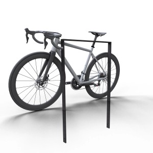 Schake Ahnlehnbügel aus Flachstahl, 750 mm, eisengrau, mit angelehntem Fahrrad.