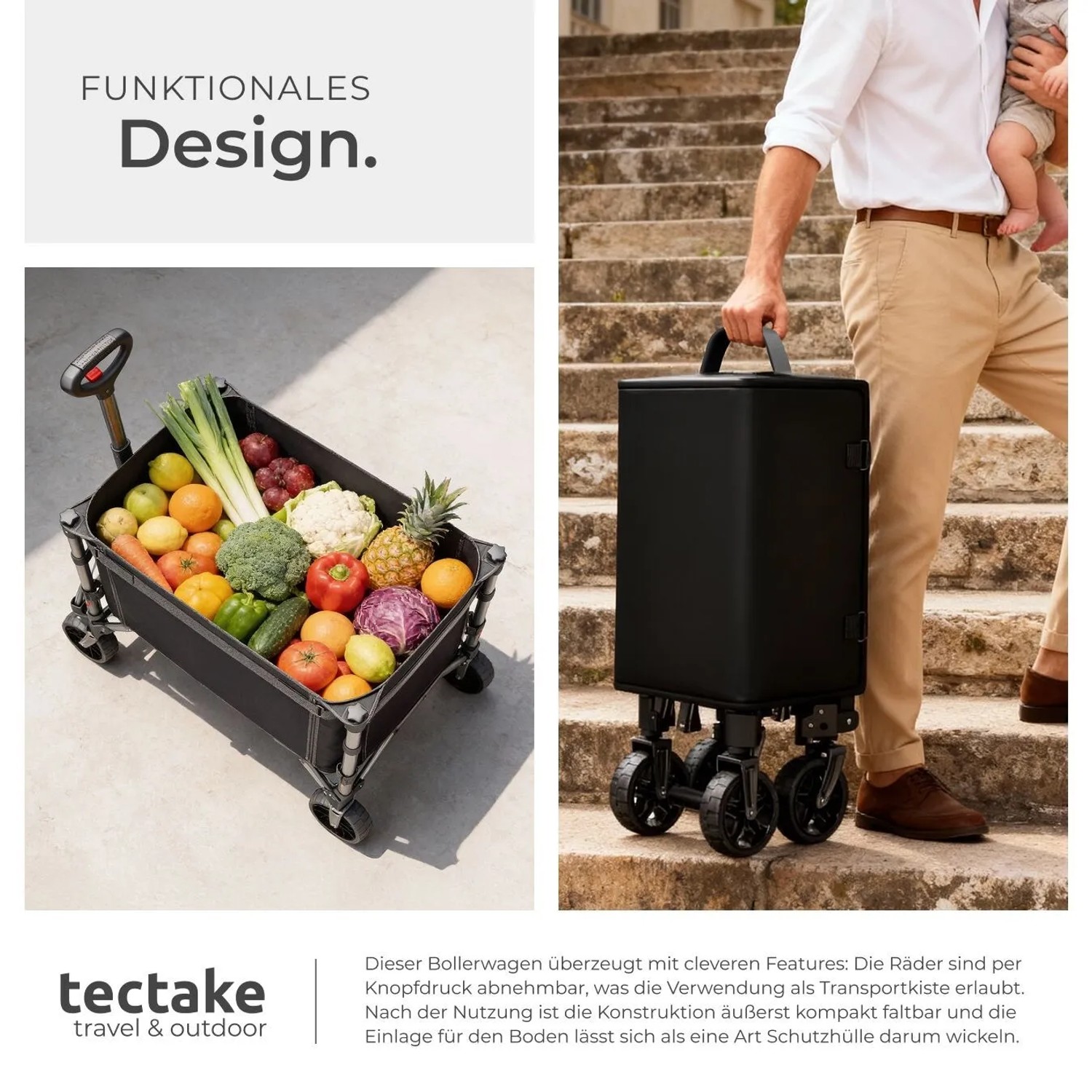 Tectake Bollerwagen Smartrider Faltbar Kunststoffräder Mit Profil 47 x 83 x 90 cm Schwarz_8
