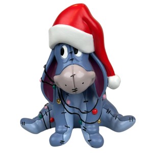 Disney Esel Deko-Figur (21 cm) mit Weihnachtsmütze und Lichterkette als Weihnachtsdekoration.