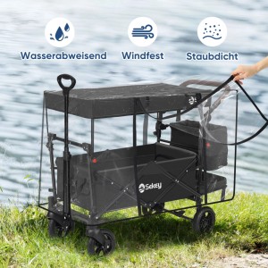 Sekey Bollerwagen mit Regenschutzhülle (110x60x75cm) im Einsatz. Camping & Outdoor Zubehör.