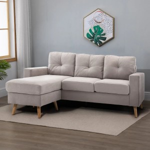 Beiges HOMCOM Ecksofa in L-Form mit Leinenoptik und Chaiselongue.