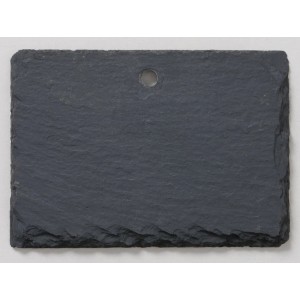 Rechteckiges Boltze Dekoschild aus dunklem Schiefer mit Loch zum Aufhängen, 10x7 cm.