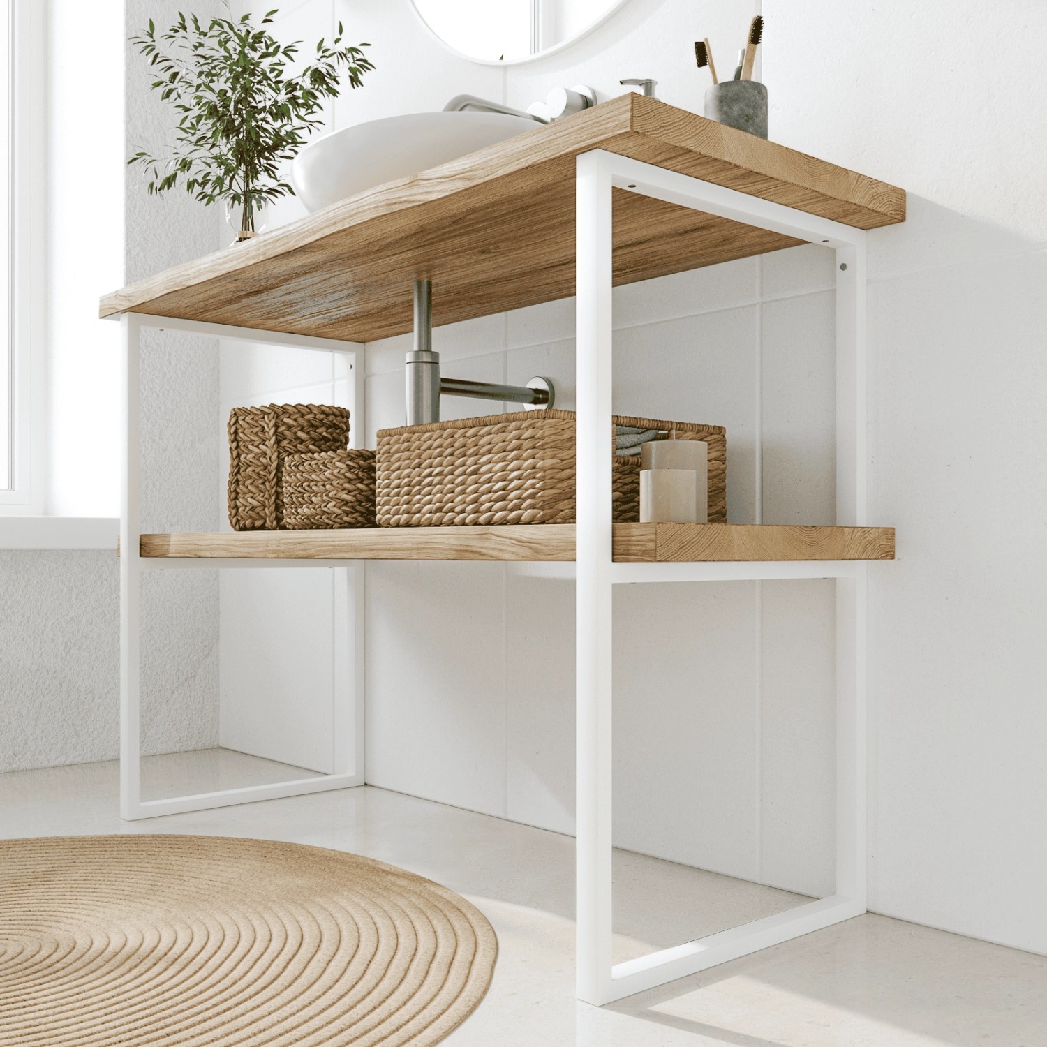 HEVVA Gestell Doppel-Waschtisch NECKAR 25 cm Tief 2er Set Weiß_2