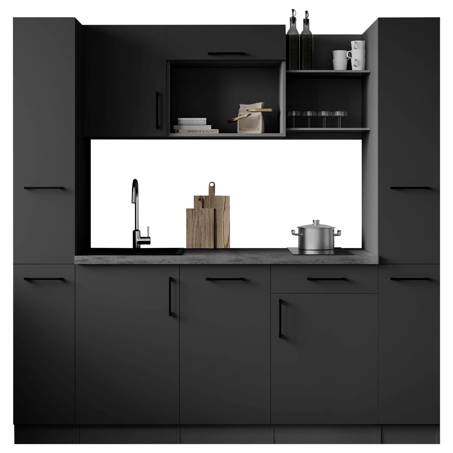 Respekta Singleküche Oliver 205 cm 2 Apoth. Granit-Optik ohne Mikrowelle
