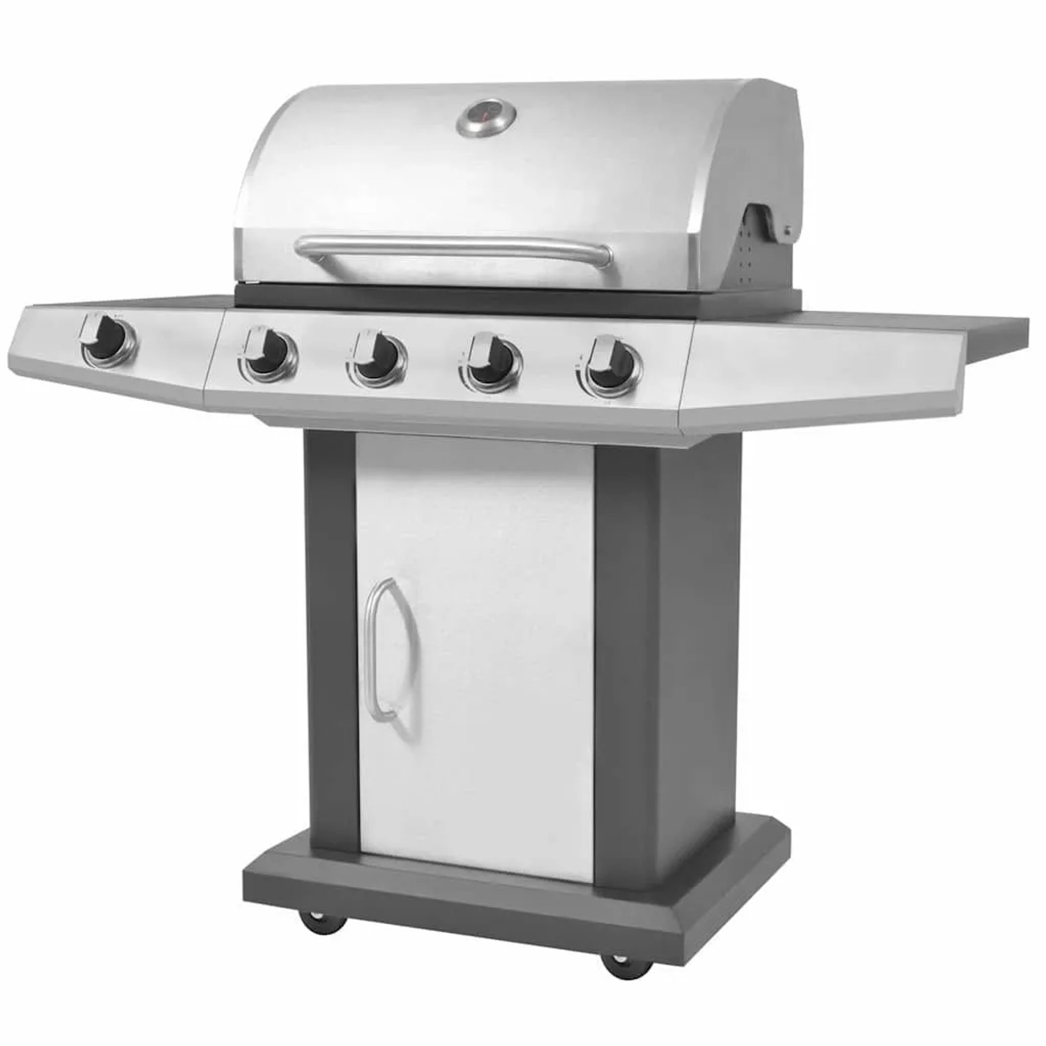 vidaXL Gas Grill Mit Rad mit Tür Silber Stahl mit Metallschlauch 43047