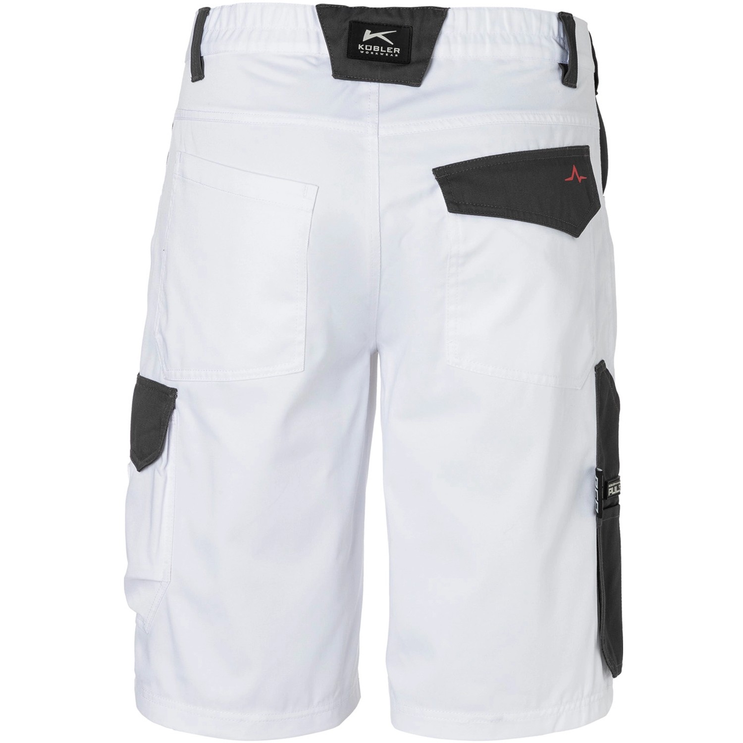 Kübler Pulse Eco Shorts in Weiß/Anthrazit, Arbeitskleidung mit Cargotaschen und Meterstabtasche.