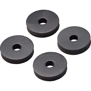 Vier schwarze Hahnscheiben 4 mm x Ø 5 mm x Ø 20 mm zum Abdichten von Ventilen.