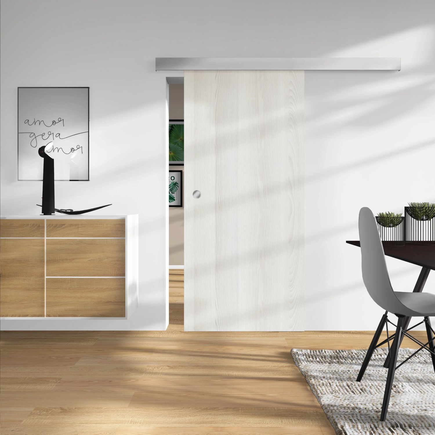 Holzschiebetür Pinie White, 2060x940 mm, Melamindekor. Schiebetür für den Innenbereich.