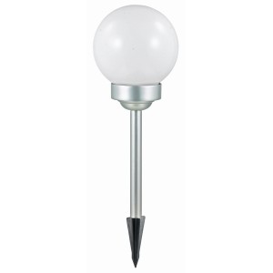 Weiße Solarleuchte Bojano mit Erdspieß, Ø 15 cm, LED. Dekorative Gartenbeleuchtung.